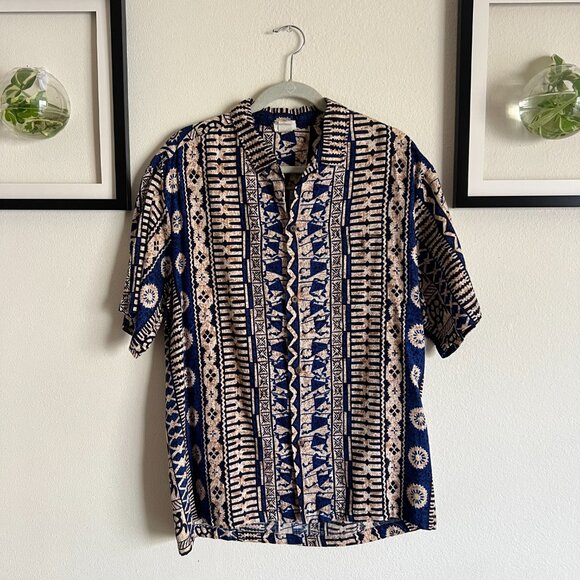 Vintage Hawaiian Aloha Shirt Blue & Tan Button Down – Size XL - Picture 1 of 7